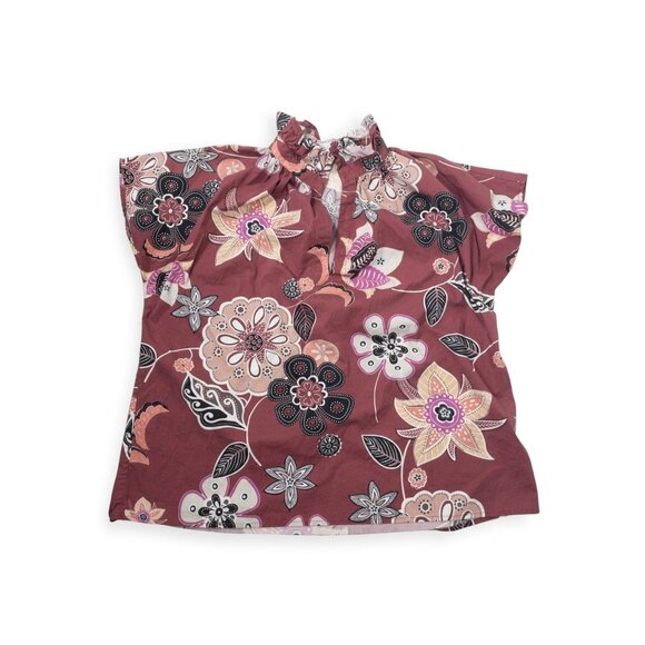 Never A Wallflower Vicki Short Sleeve Top Floral Print SZ S Ruffle Neck 100% Cot - Picture 2 of 12